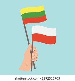 Flags of Lithuania and Poland, Hand Holding flags