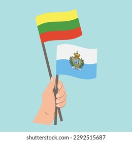 Flags of Lithuania and San Marino, Hand Holding flags