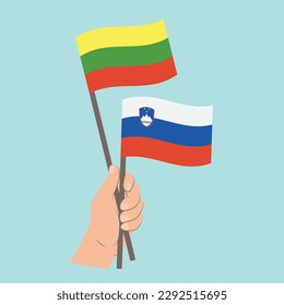 Flags of Lithuania and Slovenia, Hand Holding flags