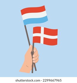 Flags of Luxembourg and Denmark, Hand Holding flags