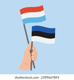 Flags of Luxembourg and Estonia, Hand Holding flags