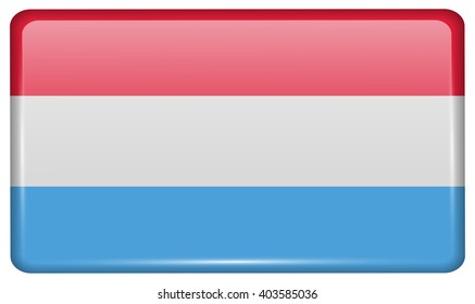 Flags of Luxembourg in the form of a magnet on refrigerator with reflections light. Vector illustration