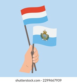 Flags of Luxembourg and San Marino, Hand Holding flags