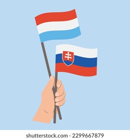 Flags of Luxembourg and Slovakia, Hand Holding flags