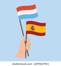 Flags of Luxembourg and Spain, Hand Holding flags