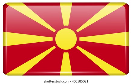 Flags of Macedonia in the form of a magnet on refrigerator with reflections light. Vector illustration