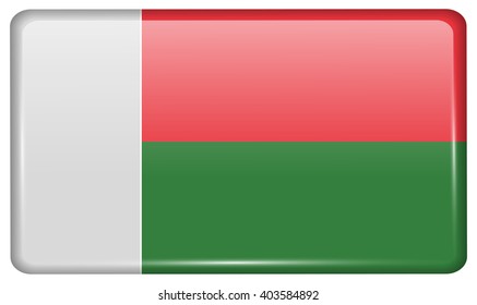 Flags of Madagascar in the form of a magnet on refrigerator with reflections light. Vector illustration