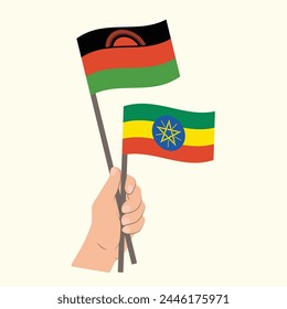 Flags of Malawi and Ethiopia, Hand Holding flags