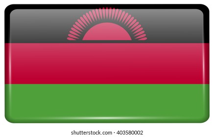 Flags of Malawi in the form of a magnet on refrigerator with reflections light. Vector illustration
