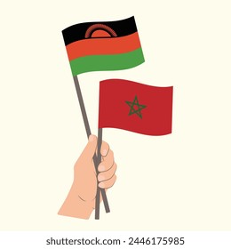 Flaggen von Malawi und Marokko, Handfahnen