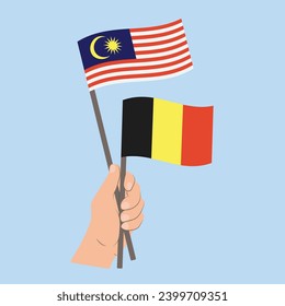 Flags of Malaysia and Belgium, Hand Holding flags