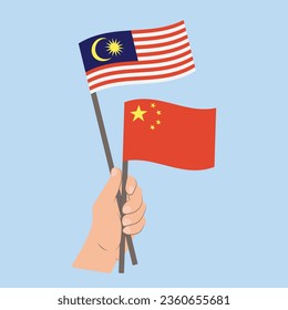 Flags of Malaysia and China, Hand Holding flags