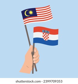 Flags of Malaysia and Croatia, Hand Holding flags