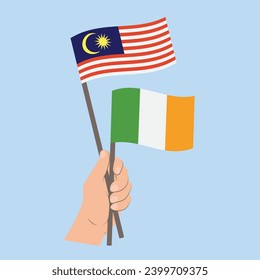 Flags of Malaysia and Ireland, Hand Holding flags