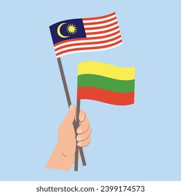 Flags of Malaysia and Lithuania, Hand Holding flags