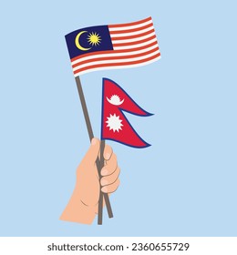 Flaggen Malaysias und Nepals, handgeführte Flaggen