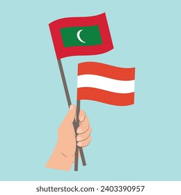 Flags of Maldives and Austria, Hand Holding flags