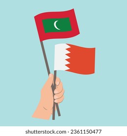Flags of Maldives and Bahrain, Hand Holding flags