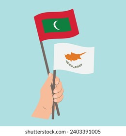 Flags of Maldives and Cyprus, Hand Holding flags