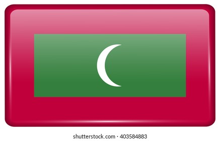 Flags of Maldives in the form of a magnet on refrigerator with reflections light. Vector illustration