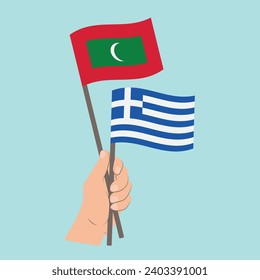 Flags of Maldives and Greece, Hand Holding flags