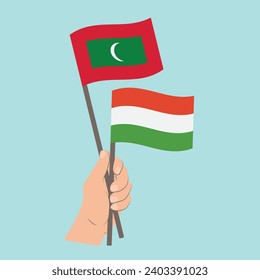 Flags of Maldives and Hungary, Hand Holding flags