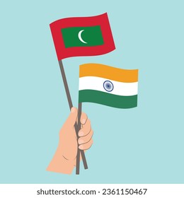 Flags of Maldives and India, Hand Holding flags