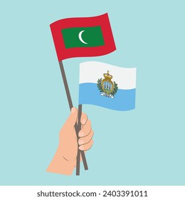 Flags of Maldives and San Marino, Hand Holding flags