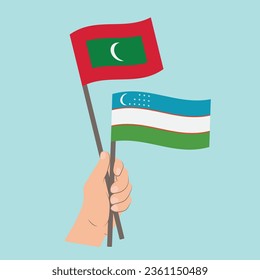 Flags of Maldives and Uzbekistan, Hand Holding flags