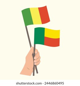 Flags of Mali and Benin, Hand Holding flags