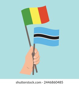 Flaggen von Mali und Botswana, Handfahnen