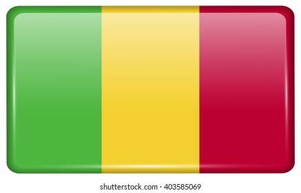 Flags of Mali in the form of a magnet on refrigerator with reflections light. Vector illustration
