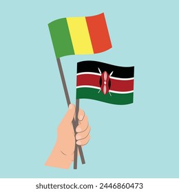Flags of Mali and Kenya, Hand Holding flags