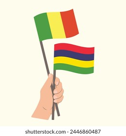 Flags of Mali and Mauritius, Hand Holding flags