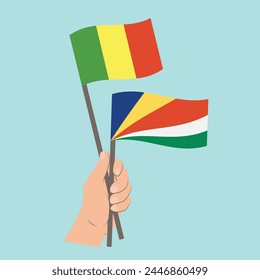 Flags of Mali and Seychelles, Hand Holding flags