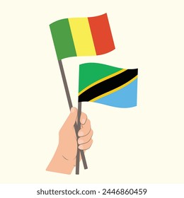 Flags of Mali and Tanzania, Hand Holding flags