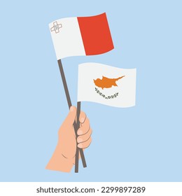 Flags of Malta and Cyprus, Hand Holding flags