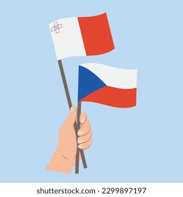 Flags of Malta and Czech Republic, Hand Holding flags