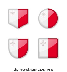 Flags of Malta - glossy collection. Set of vector illustrations