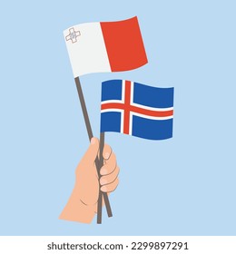Flags of Malta and Iceland, Hand Holding flags