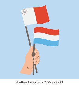 Banderas de Malta y Luxemburgo, banderas de mano