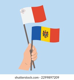 Flags of Malta and Moldova, Hand Holding flags