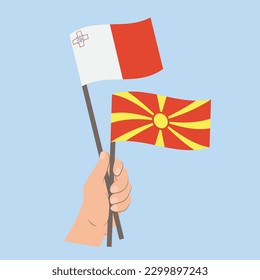 Flags of Malta and North Macedonia, Hand Holding flags