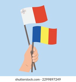 Flags of Malta and Romania, Hand Holding flags
