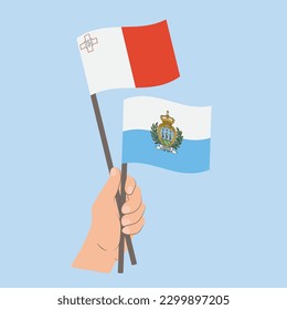 Flags of Malta and San Marino, Hand Holding flags