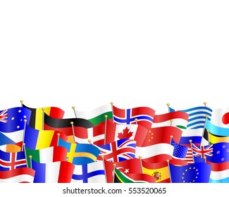 Flags of many different countries against white background
