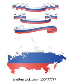 Flags and map of Russia in flag colors, vector illustration