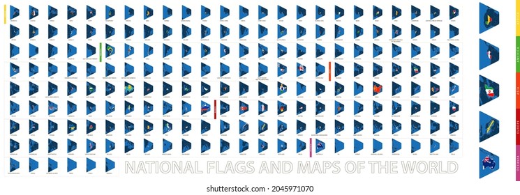 Flags and Maps of the World, large map collection sorted alphabetical. Vector set. 