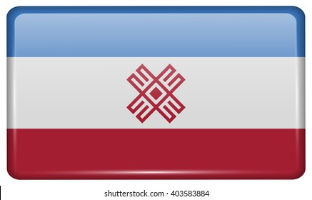 Flags of Mari El in the form of a magnet on refrigerator with reflections light. Vector illustration