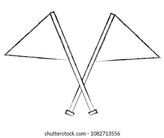 flags markers in shape triangle with crossed sticks isolated icon